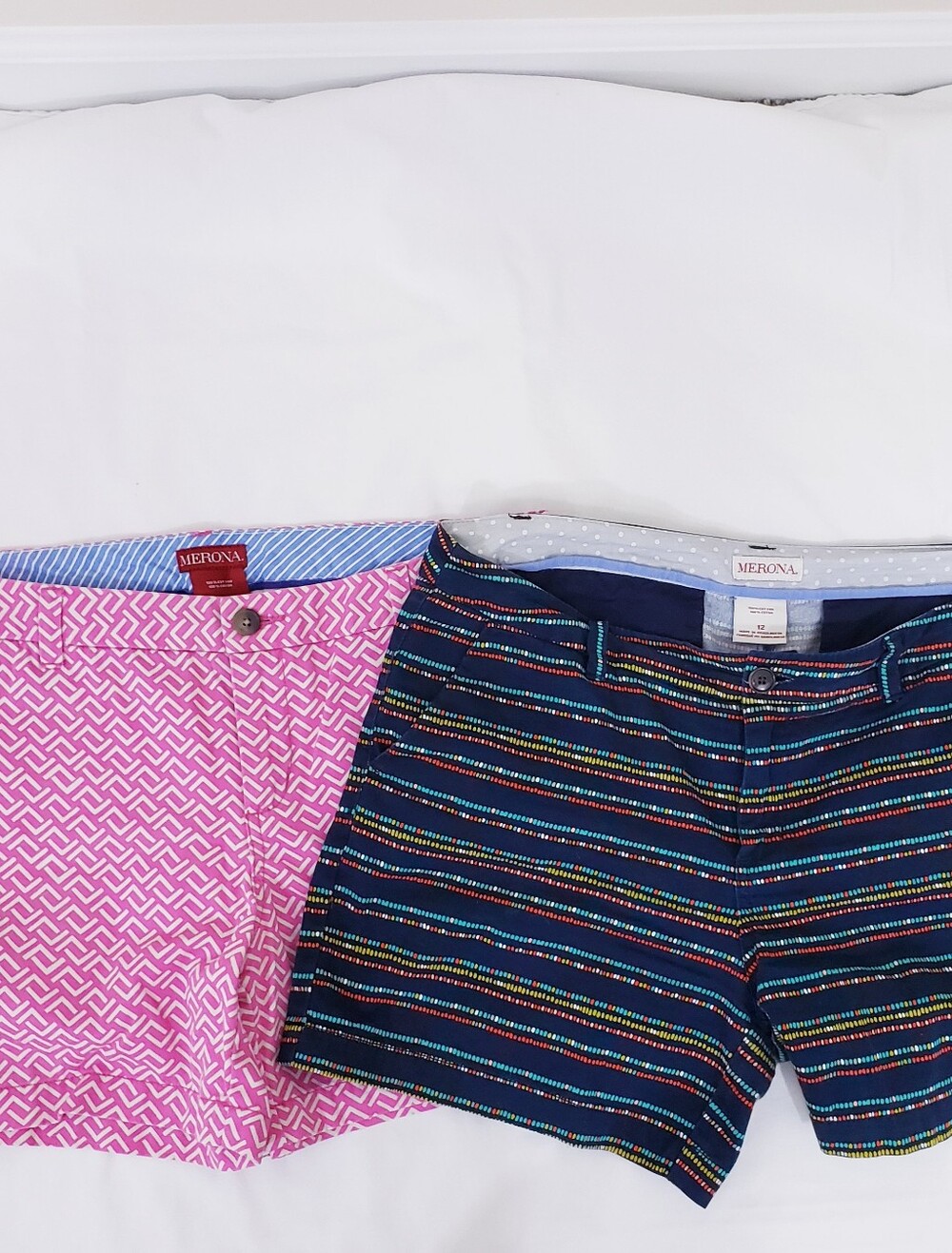 Merona Chino Twill Shorts Bundle Of 2 Pink Chevron Navy Blue Pattern Size 12 5"